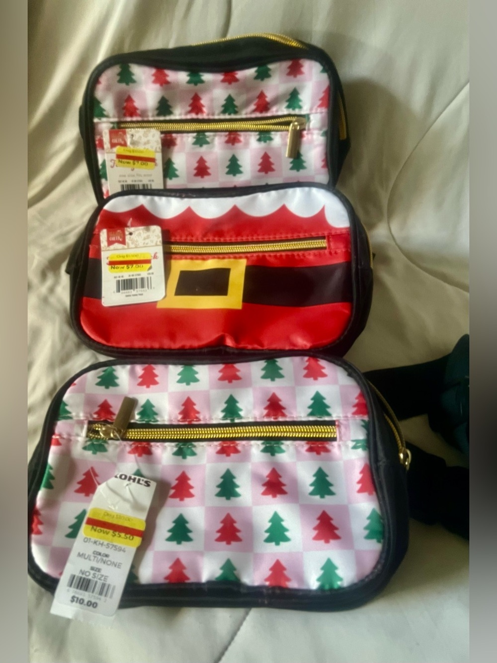 Christmas Tree/Santa Print Fanny Pack Bag Bundle